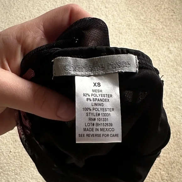 Charlotte Russe Black Mesh Midi Dress with Pink Floral Print - Picture 6 of 8